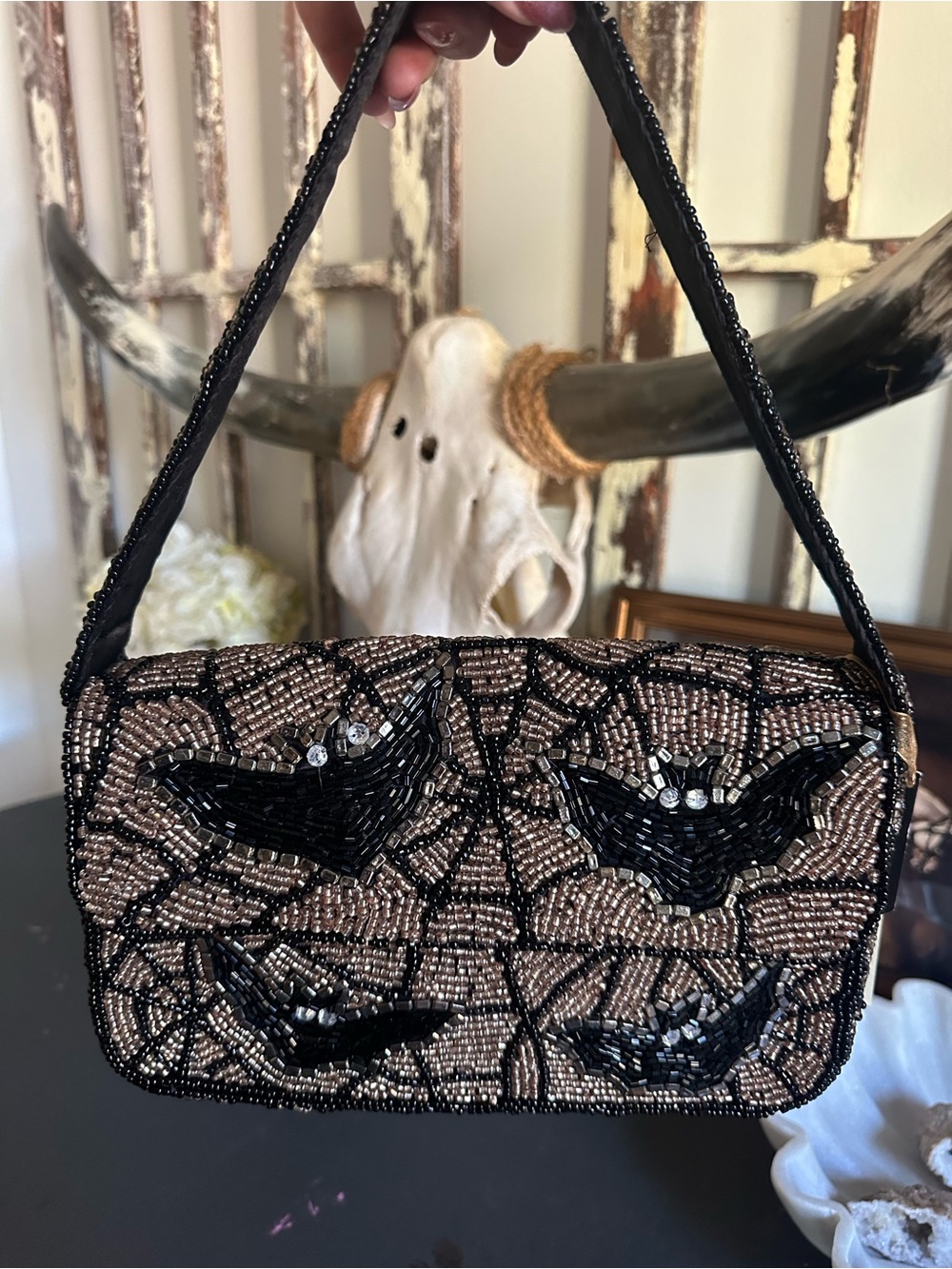 NWT Viral Bat and Spiderweb Beaded Bag